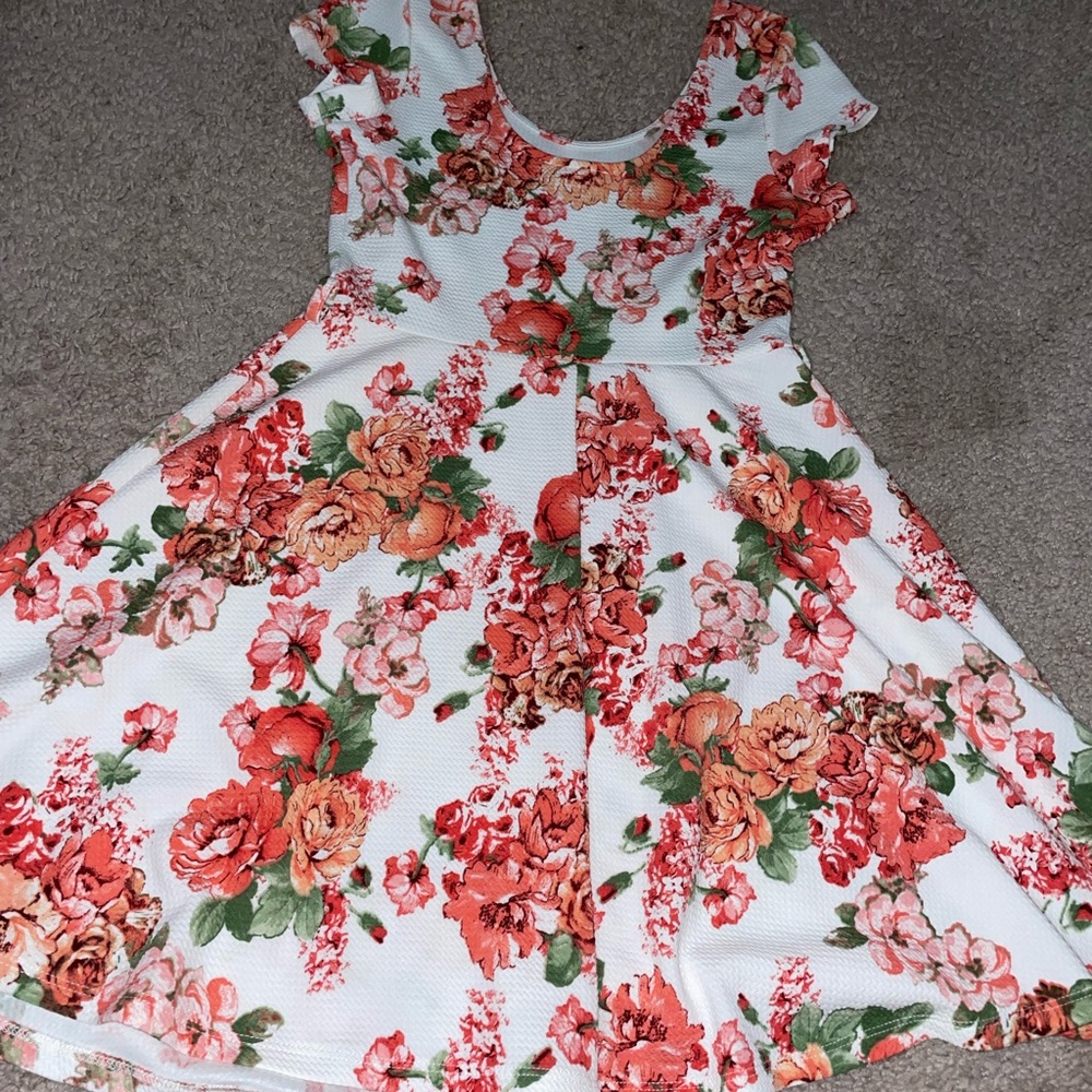 White and Peach Formal Floral Dress